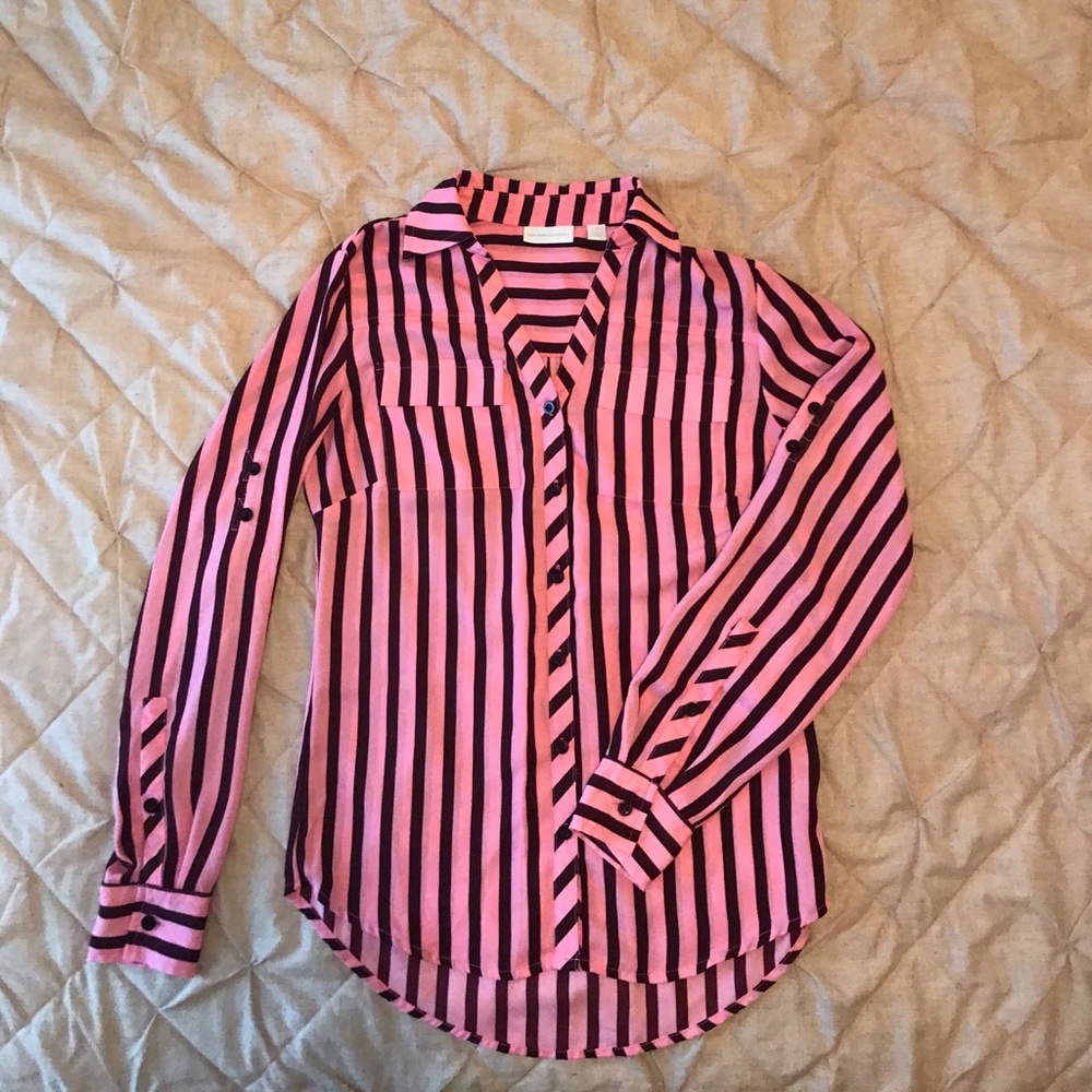 Ny&Co pink and maroon stripe dress shirt.