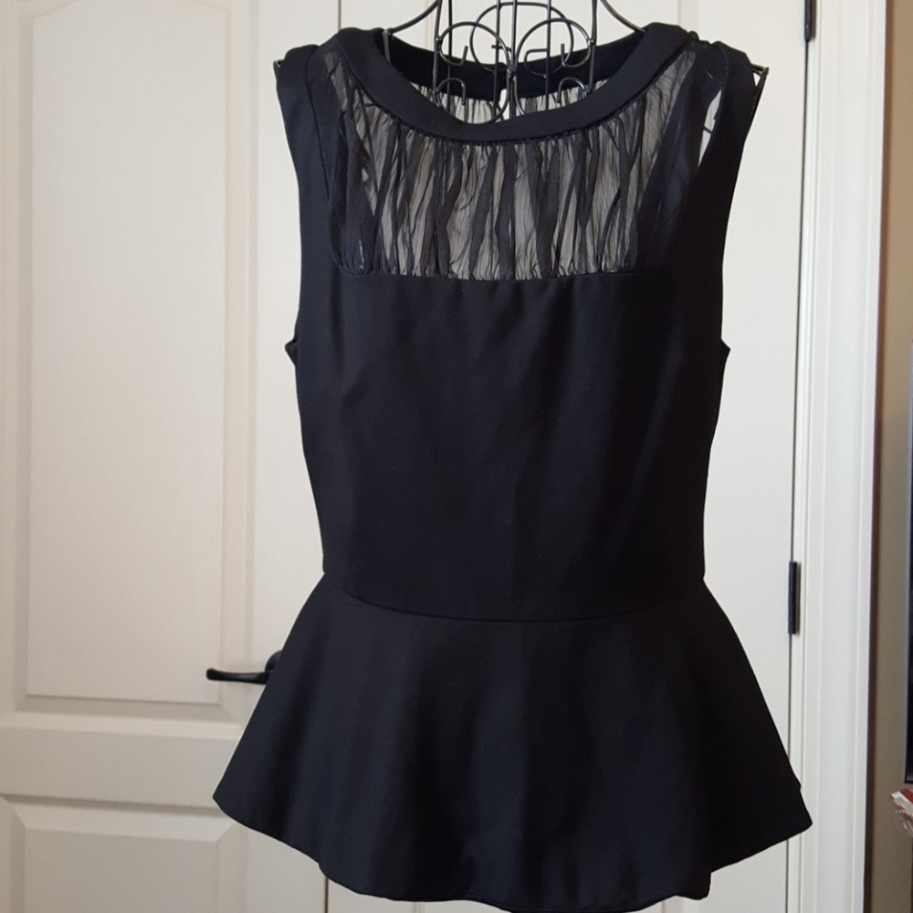 BEBE Black Sheer Peplum Blouse