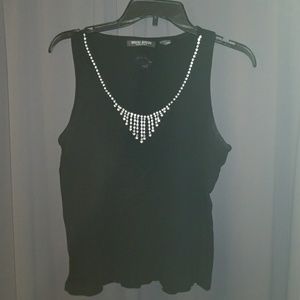 Black tank with rhinestone neckline