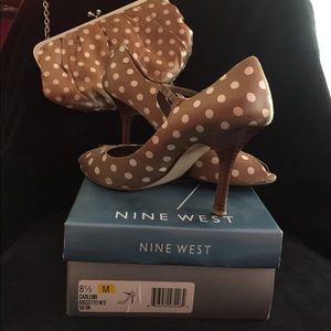 Used satin peep-toe heels w/ matching satin clutch