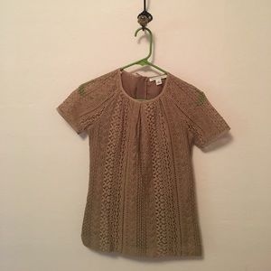 Nude dress shirt with knit sheer sleeves