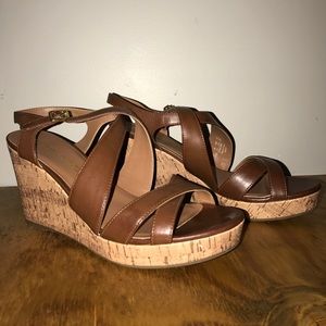 Brown wedge sandals by Franco Sarto