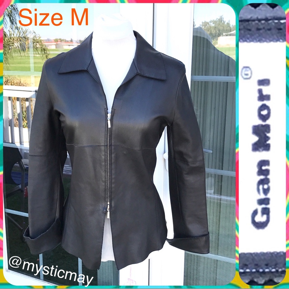 GIAN MORI Luxe Black Turkish Leather Biker Jacket - Picture 1 of 7