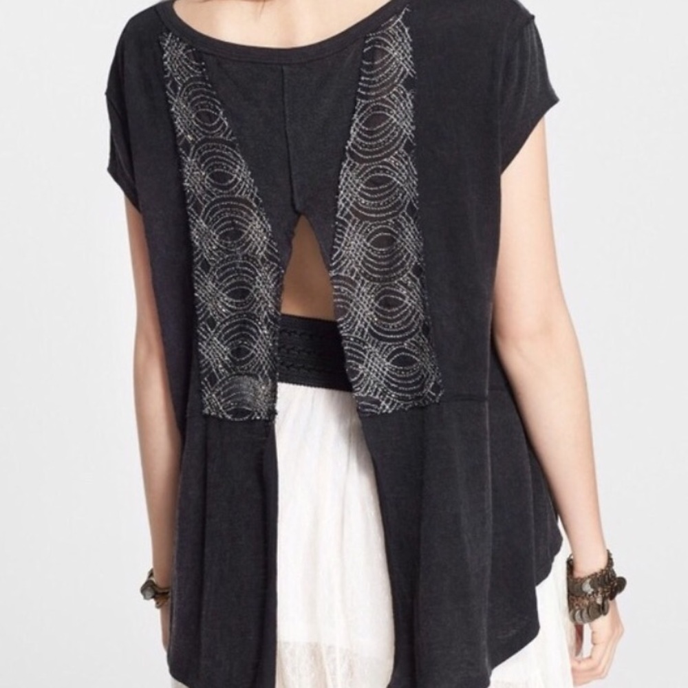 Free People Split Back Graphic Tee, Beaded