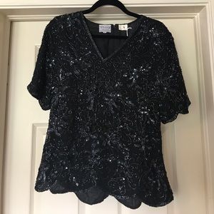 Vintage Stenay Beaded Black Top
