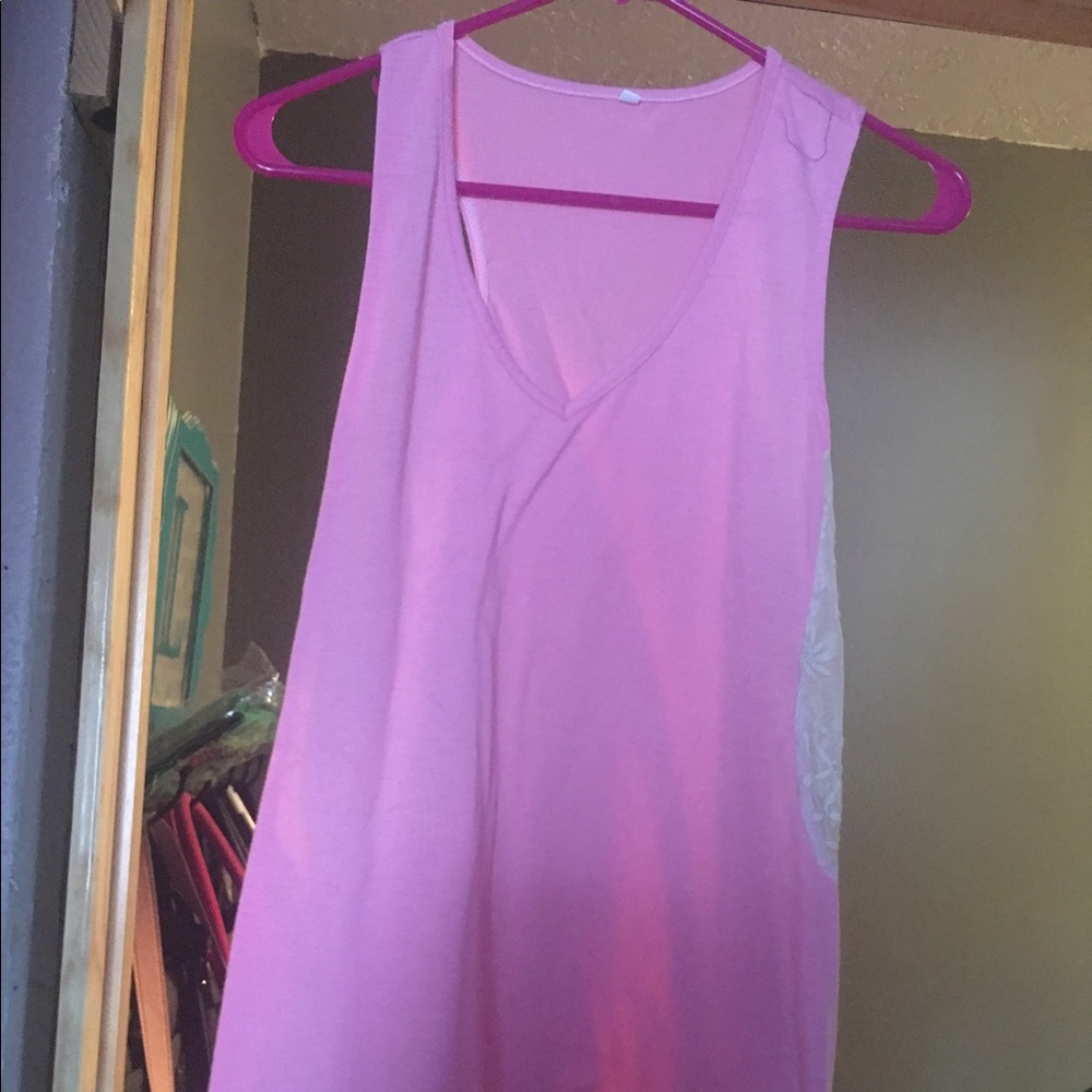 Pink tank with lace embellishments