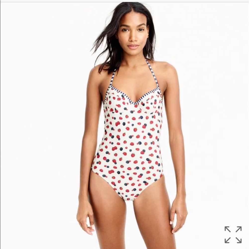 Underwire halter one-piece swimsuit in berry print