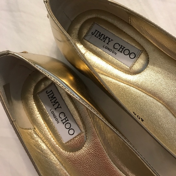 JIMMY CHOO - 9.5, never worn gold glitter flats