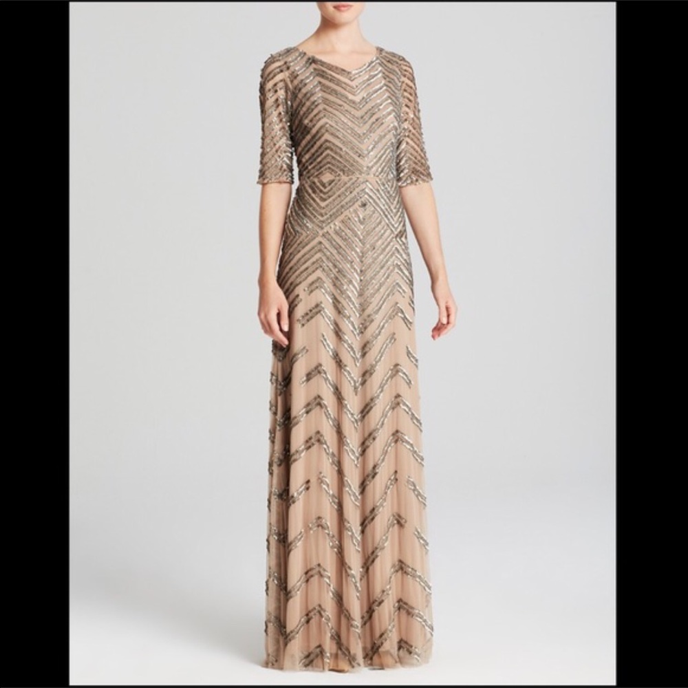 Adrianna Papell elbow sleeve chevron sequin dress