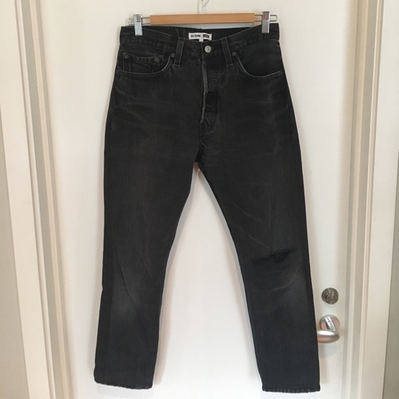 RE/DONE Black High Rise Ankle Crop Jeans - Picture 1 of 7