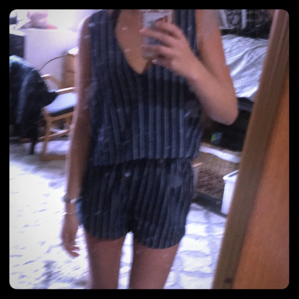 navy striped two piece set