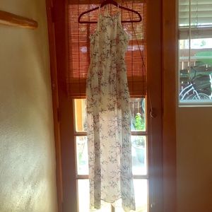 White Floral Maxi Halted Dress with Slits