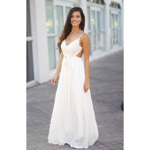 White Lace Maxi Dress with Open Back