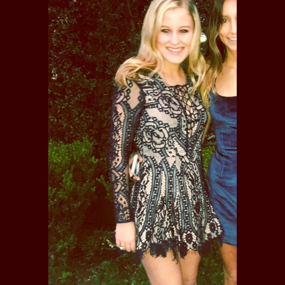 navy long sleeve lace dress