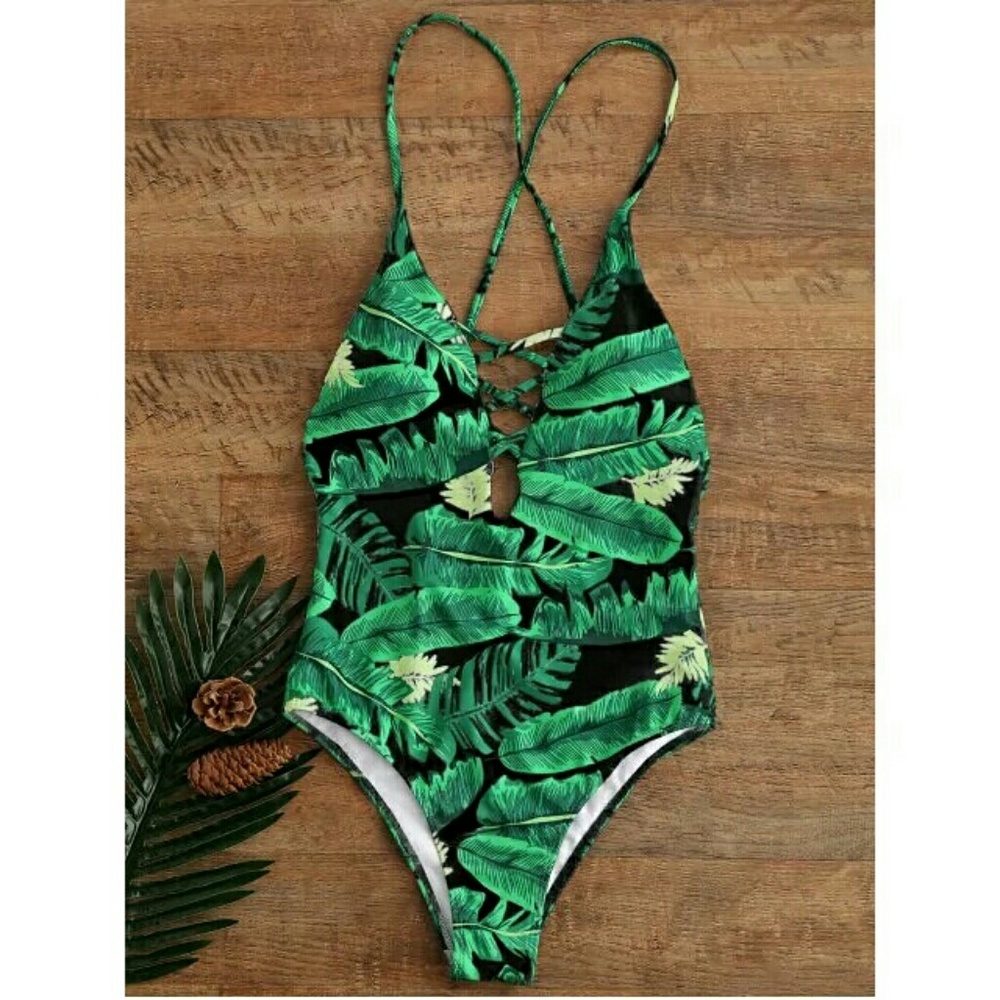 ****SOLD*** - Palm Print One Piece Bathing Suit