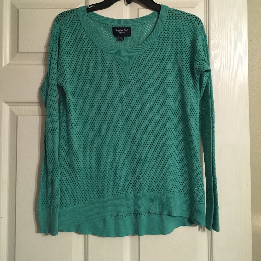 American Eagle small aqua hole sweater