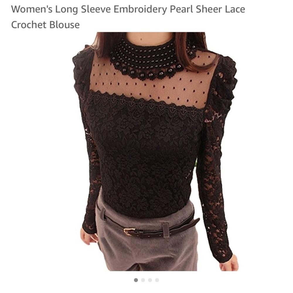 Black Lace Blouse with Crochet Bib
