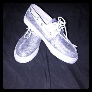 Silver sparkly Sperrys