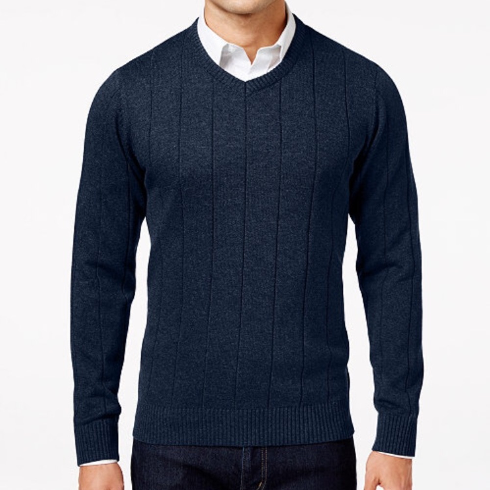 John ashford men's v neck striped textured sweater