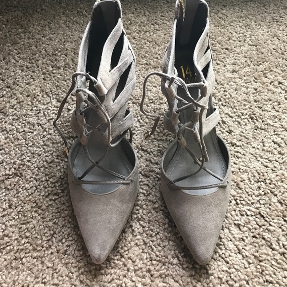 Shoes - 14th and Union Gray Suede Lace Up Heel