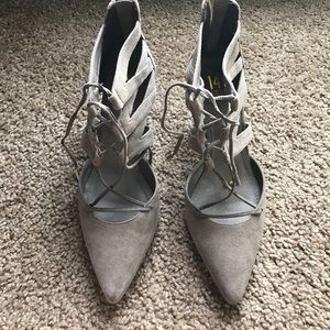 14th and Union Gray Suede Lace Up Heel