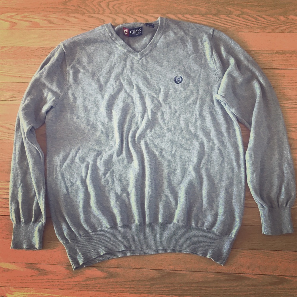 Chaps Gray V-Neck Sweater Large
