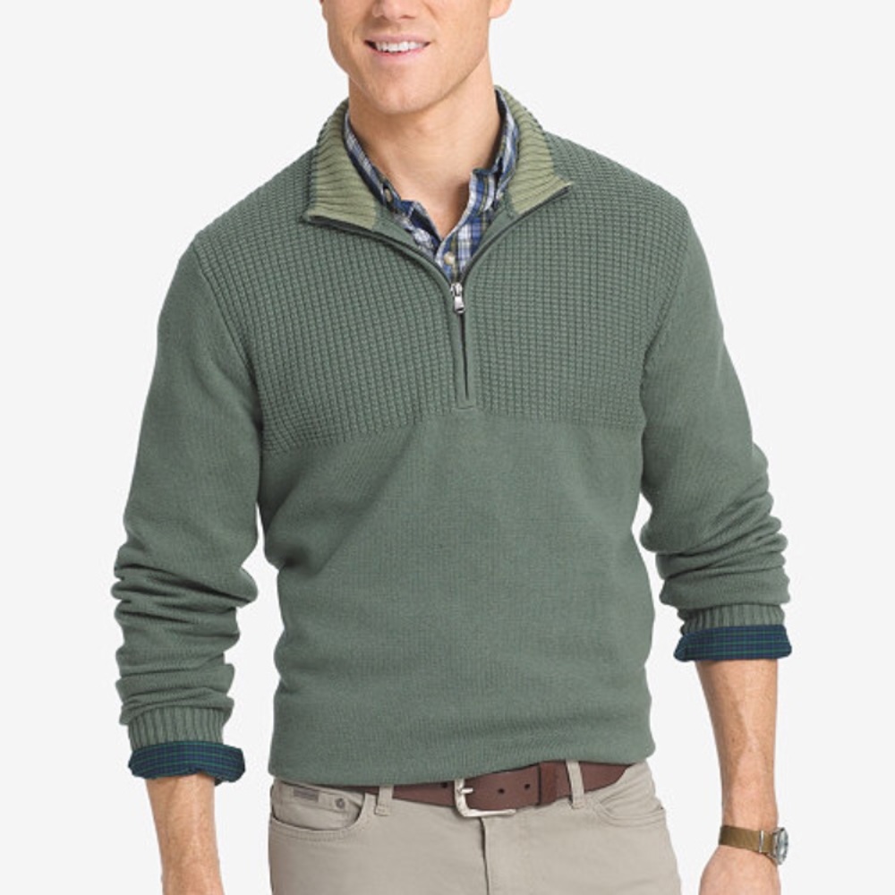 Izod men's dual texture quarter zip sweater