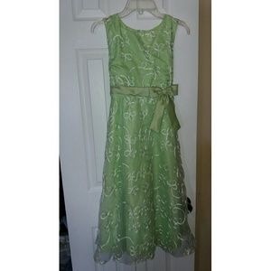 Green with white swirls girls dress