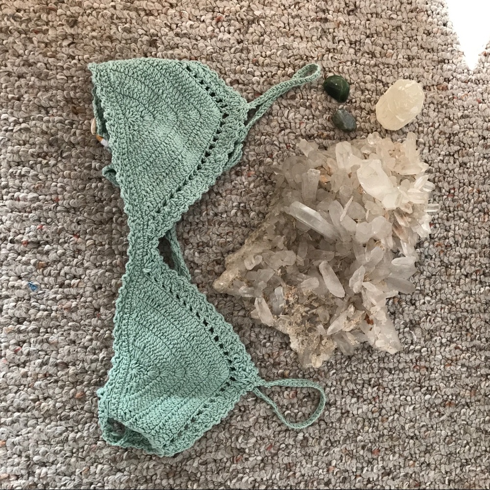 She made me green crochet top