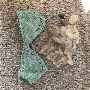 She made me green crochet top