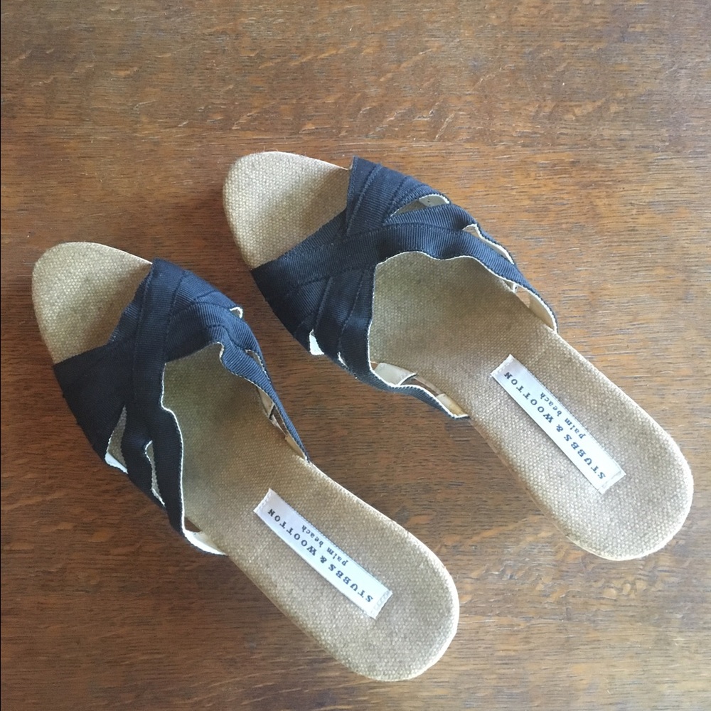 Stubbs + Wootton Palm Beach cork & grosgrain wedge