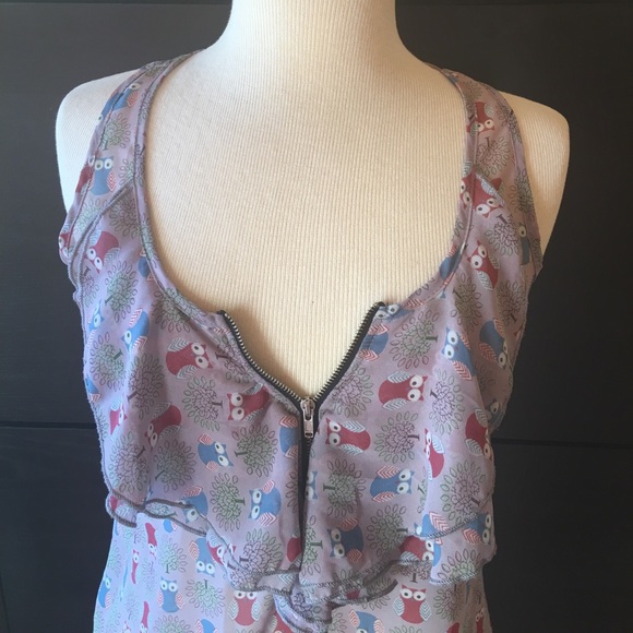 SOLD Chiffon owl tank with racer back - Picture 2 of 3