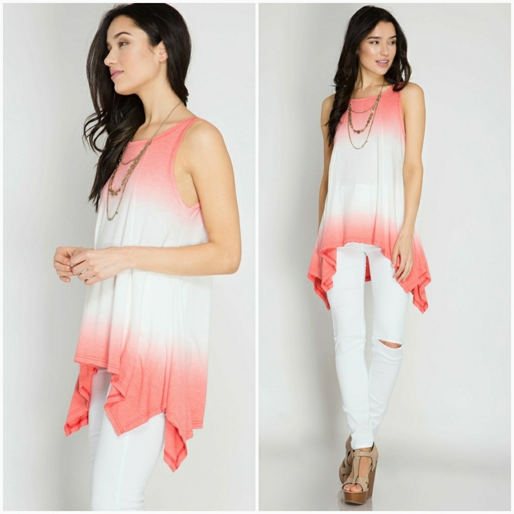 Coral Ombre Asymmetrical Tank - Picture 2 of 3