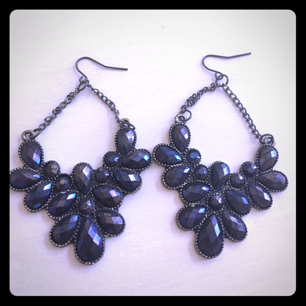 Blue and bronze pendant earrings