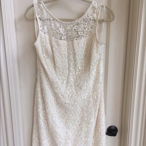 WHBM White lace overlay dress, scoop back
