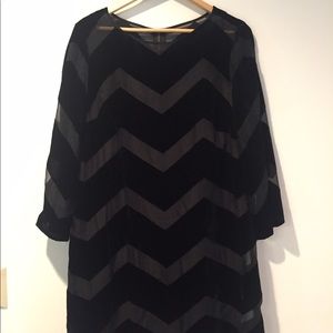 Chevron velvet and sheer dress