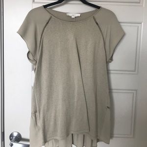 Ann Taylor LOFT: Light Olive/Tan Knit Blouse