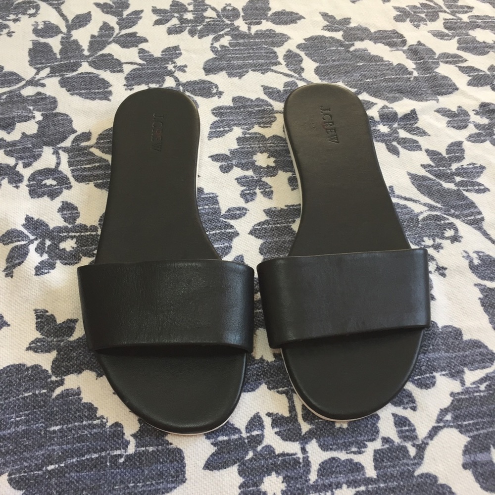 J. Crew Abbot Slides, Black Leather, Size 11