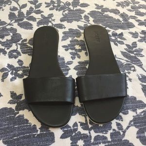 J. Crew Abbot Slides, Black Leather, Size 11