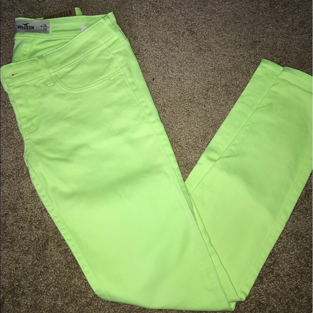 Hollister Highlighter yellow green skinny jeans