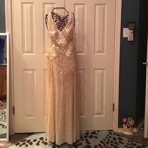 TERANI COUTURE Gold Sequined Gown 8P FullLength