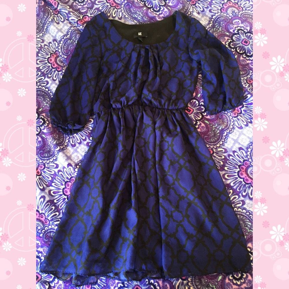 Blue and Black Lattice Print Dress