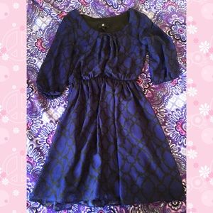 Blue and Black Lattice Print Dress