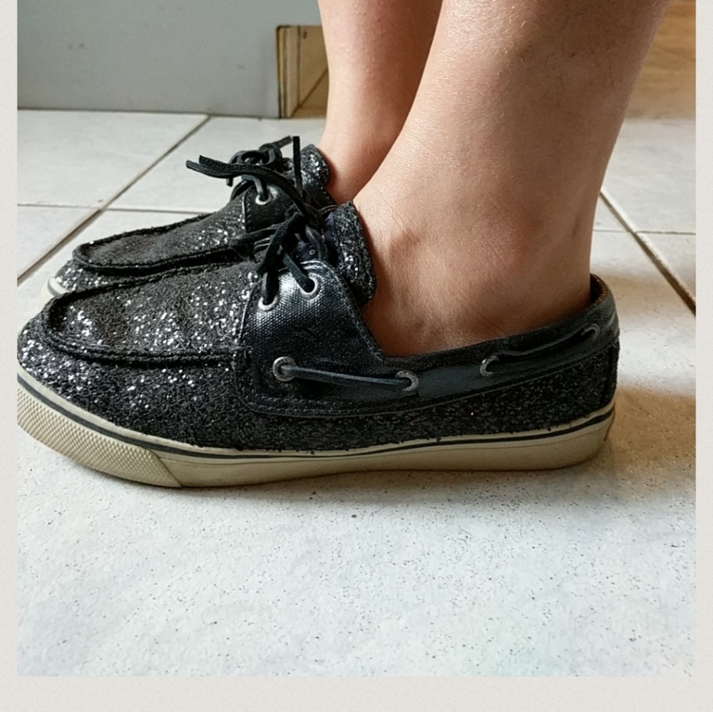 SPERRY'S black sparkle lace up boat shoes