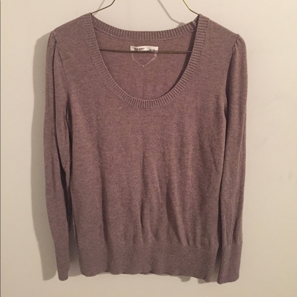 Tan scoop neck sweater with cream heart on back