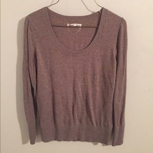 Tan scoop neck sweater with cream heart on back