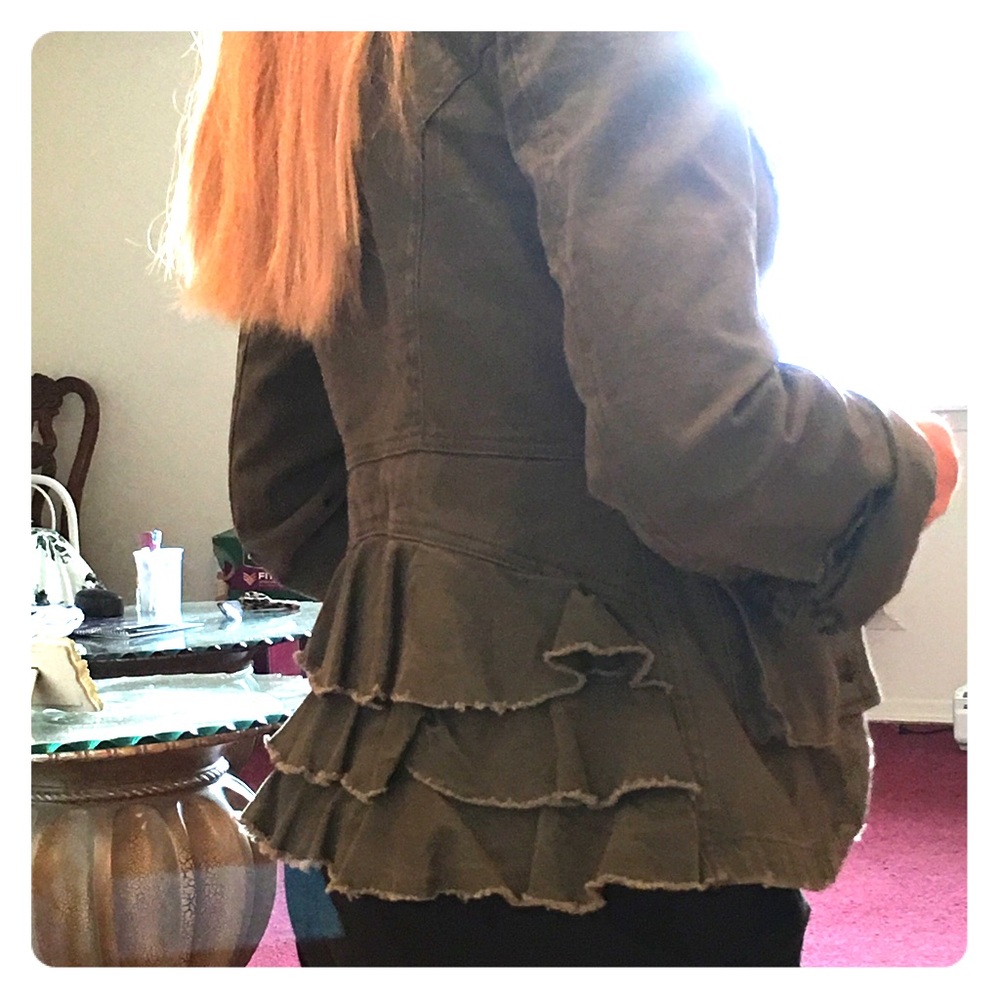 Free People Green Combat Ruffled Jacket