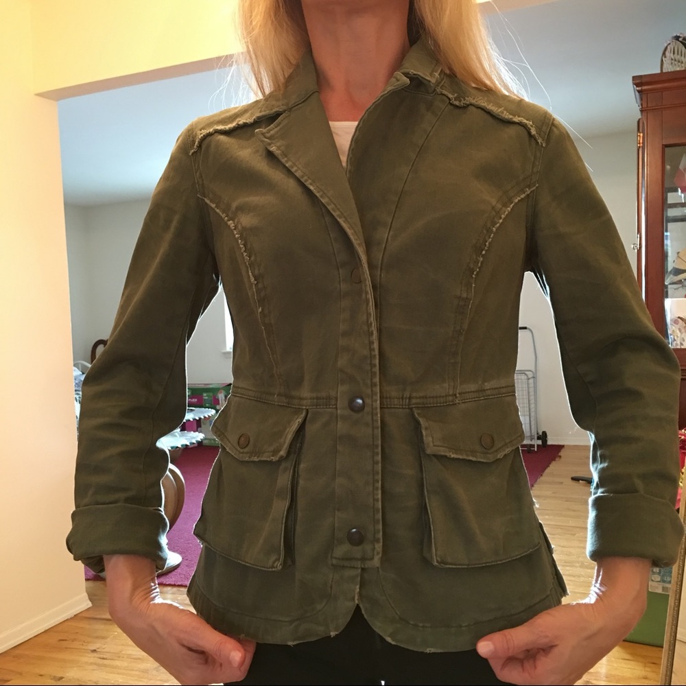 Free People Green Combat Ruffled Jacket - Picture 2 of 3