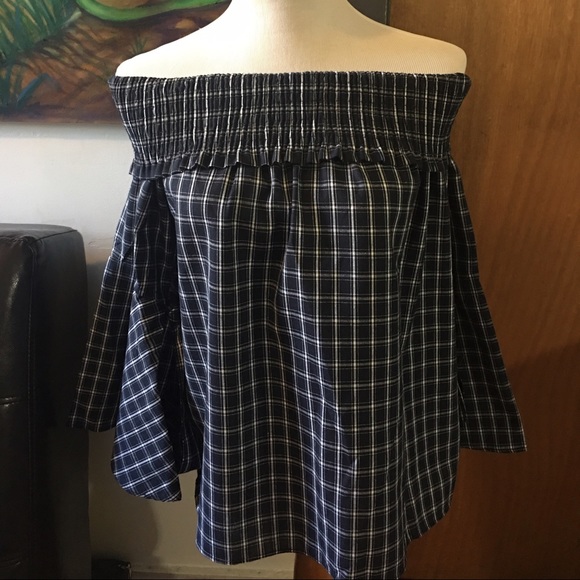 🔥Gingham Ruched Off Shoulders Bell Sleeves🔥 - Picture 3 of 4