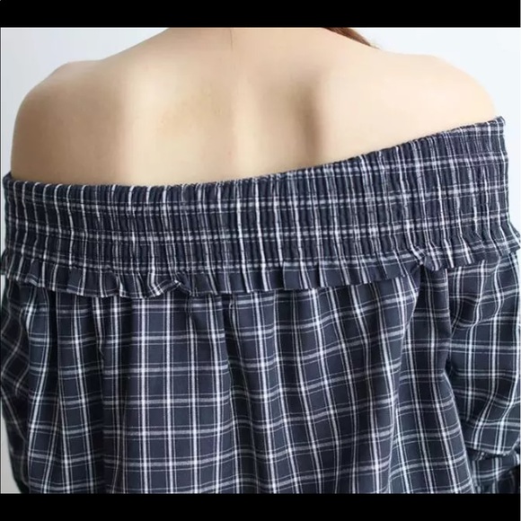 🔥Gingham Ruched Off Shoulders Bell Sleeves🔥 - Picture 4 of 4